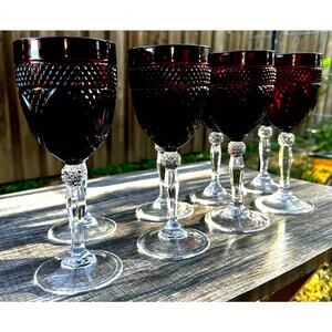 Cristal D'Arques Durand Antique Ruby Red Wine Glass/Goblet Vintage 70s-Set of 8